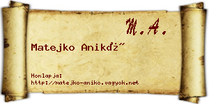 Matejko Anikó névjegykártya